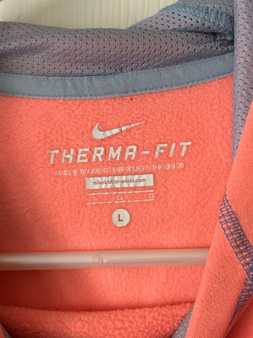 Nike Therma-FIT Coral Hoodie Blue Trim Thumbholes - Women's Size Large - Picture 9 of 15